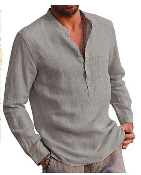 Herren Leinenhemd mit halblangem Schnitt und praktischer Brusttasche W&W Mode