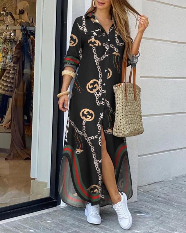 Femme Chic Button-Up Maxikleid mit elegantem Kettenprint WW