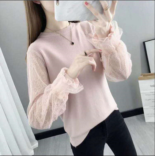 Damen Pullover mit transparenten, voluminösen Ärmeln WW