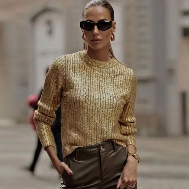 WW | Metallischer Strickpullover mit texturiertem Finish