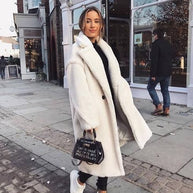 Damen Oversized Fleece-Mantel mit Knopfverschluss und Taschen WW