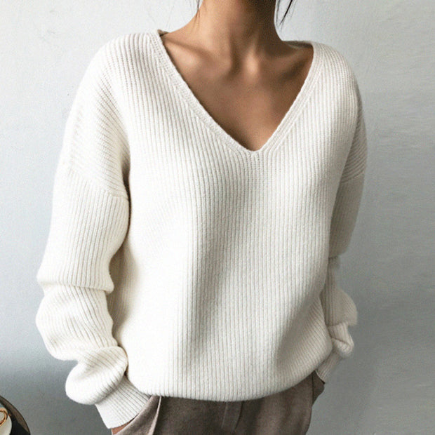 Damen Strickpullover mit tiefem V-Ausschnitt und luftiger Passform WW