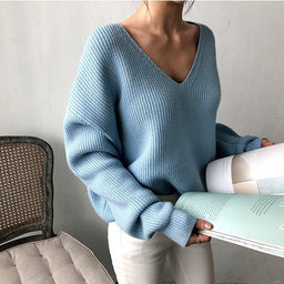 Damen Strickpullover mit tiefem V-Ausschnitt und luftiger Passform WW