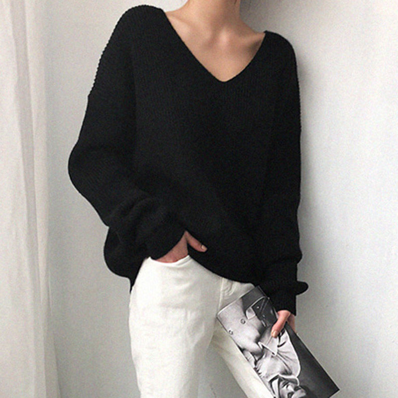 Damen Strickpullover mit tiefem V-Ausschnitt und luftiger Passform WW