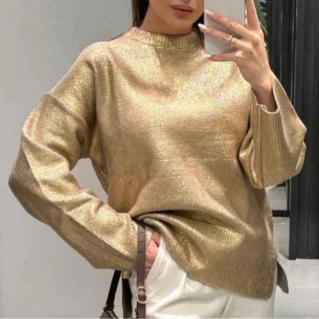 WW | Metallischer Strickpullover mit texturiertem Finish