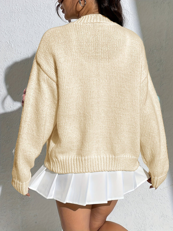 W&W Mode | Stylischer Blumenmuster Wollstrick Cardigan