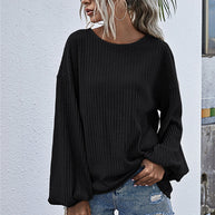 WW Rundhals Lanternärmel Lässiges Gestricktes Oberteil