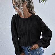 WW Rundhals Lanternärmel Lässiges Gestricktes Oberteil