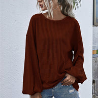 WW Rundhals Lanternärmel Lässiges Gestricktes Oberteil