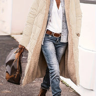 WW | Lange Elegante Gesteppte Damen Winterjacke Mit Futter Aus Fleece