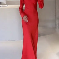 WW | Rosiedress Rundhals Lange Ärmel Satin Maxi Partykleid
