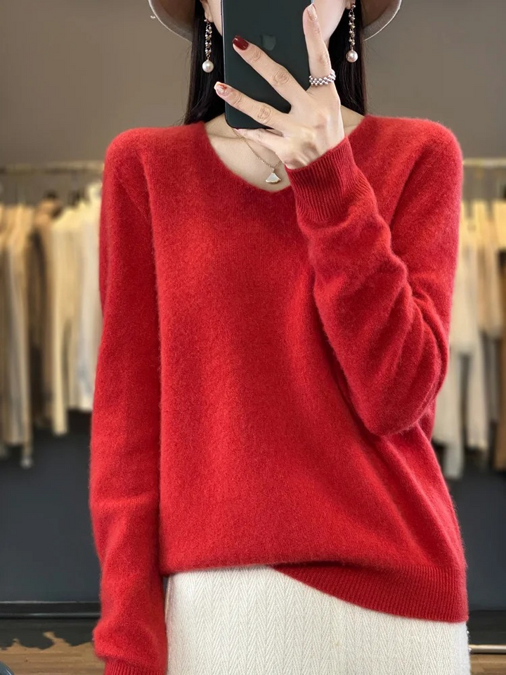 W&W Mode | Cashmere Pullover Damen Eleganter V-ausschnitt, Weich & Komfortabel