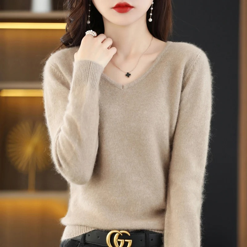 WW | Cashmere Pullover Damen V-ausschnitt Leichter und Weicher Strickpullover