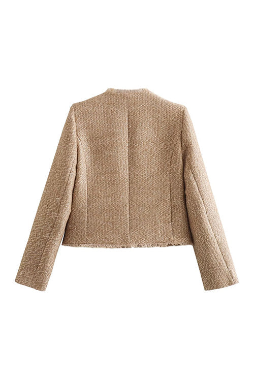 W&W Mode | Rosiedress Button Up Frayed Hem Kurze Tweedjacke