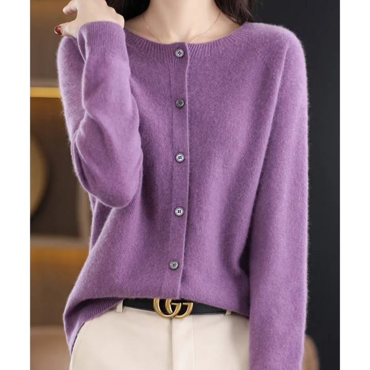 W&W Mode | Merinowolle Damen O-Ausschnitt Strickjacke Kaschmirpullover