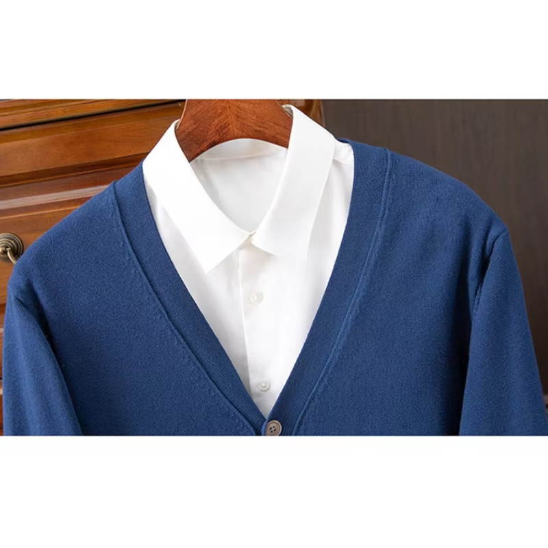 WW | Herren Strickjacke Mit Knöpfen, Leichter Stoff, Klassischer V-ausschnitt
