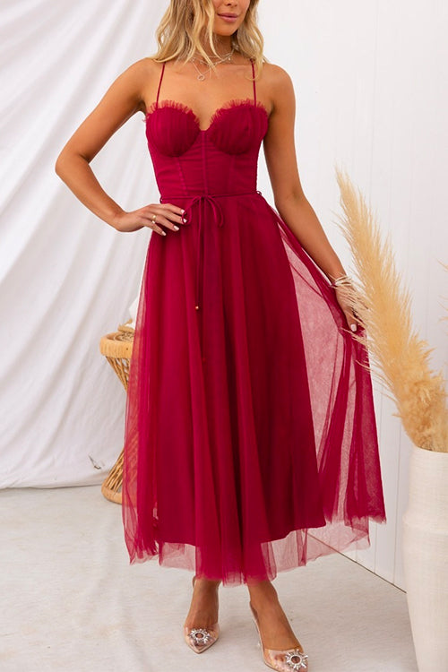 WW | Rosiedress Offene Rücken Taillierte Swing Maxi Cami Tüll Kleid