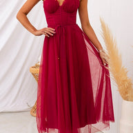 WW | Rosiedress Offene Rücken Taillierte Swing Maxi Cami Tüll Kleid