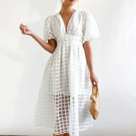 WW | Puffärmel Midi-Kleid