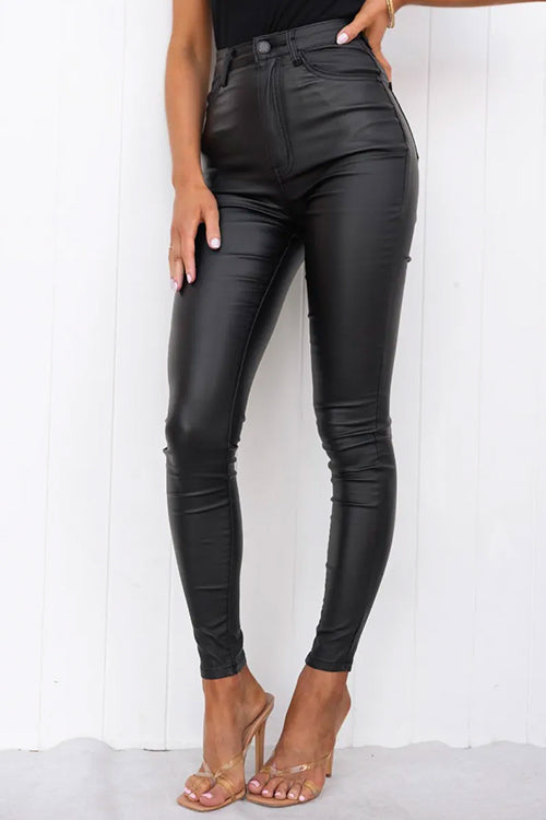 WW | Hohe Taille Faux Leder Dehnbare Slim Fit Hosen