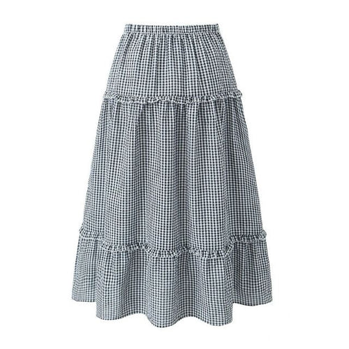 WW | Gestuftes Gingham-Midirock mit Rüschendetail