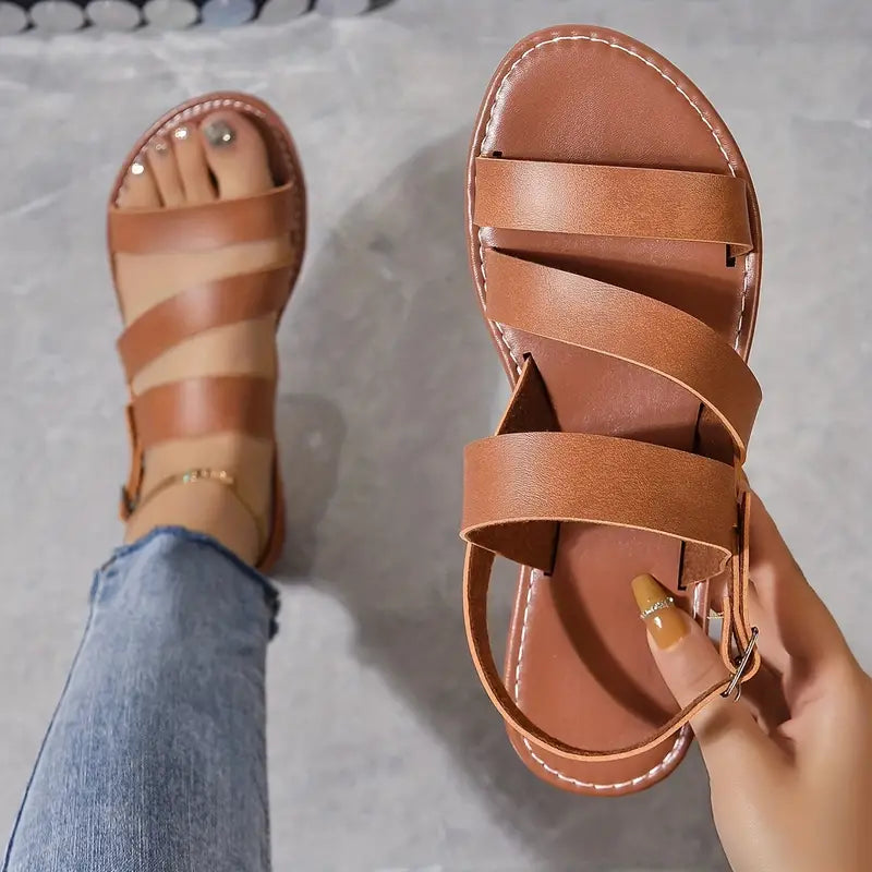 WW | Elegante Flache Römische Strandsandalen mit Knöchelriemen