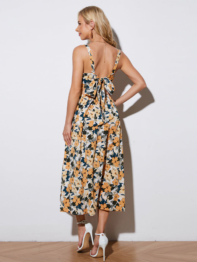 WW | Floral Bindeband Ärmelloses Midi-Kleid