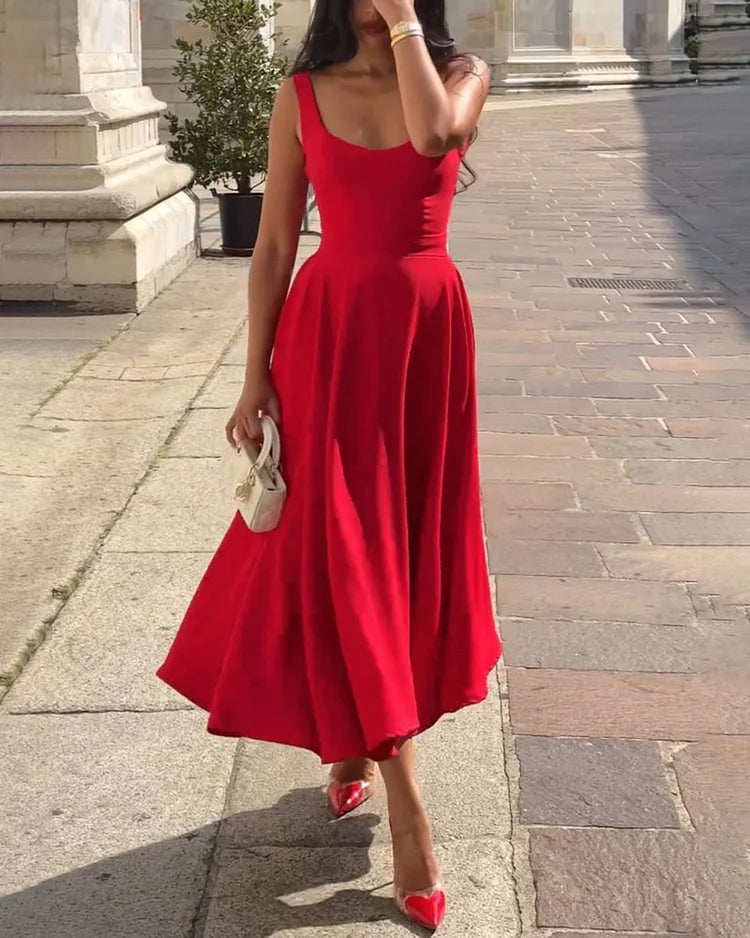 WW | Rotes Enges Midikleid Mit Trägern