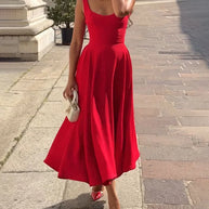 WW | Rotes Enges Midikleid Mit Trägern