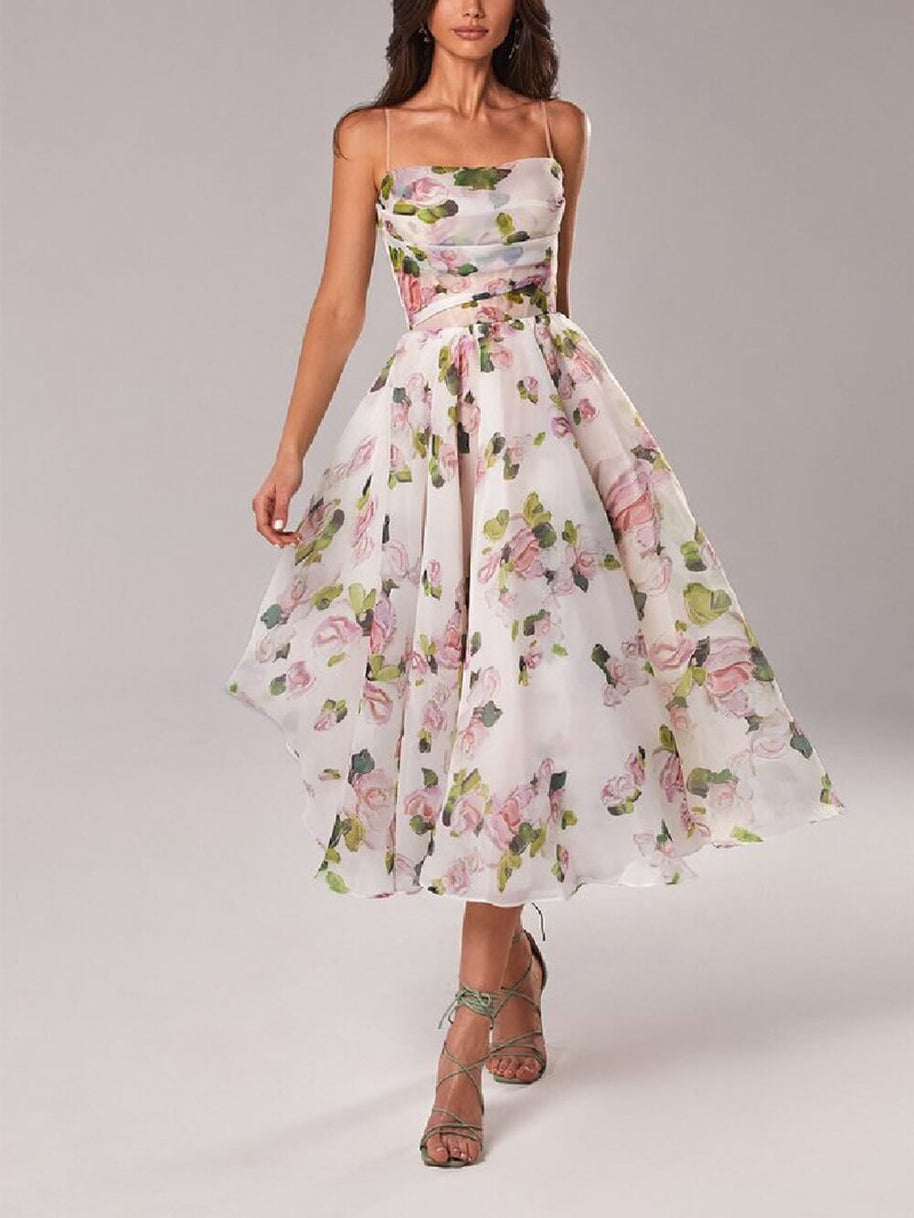 WW | Chiffon Swing Midi-Kleid mit Blumenmuster für Damen