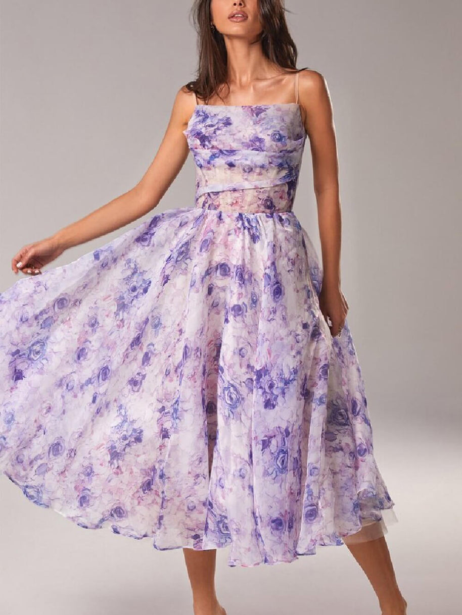 WW | Chiffon Swing Midi-Kleid mit Blumenmuster für Damen