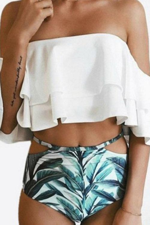 WW | Rosiedress Off Shoulder Rüschendruck Bikini-Set