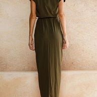 WW | Rosiedress Kurzarm Tie Waist Schlitz Midi Kleid