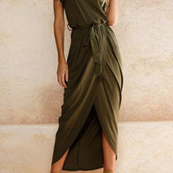 WW | Rosiedress Kurzarm Tie Waist Schlitz Midi Kleid