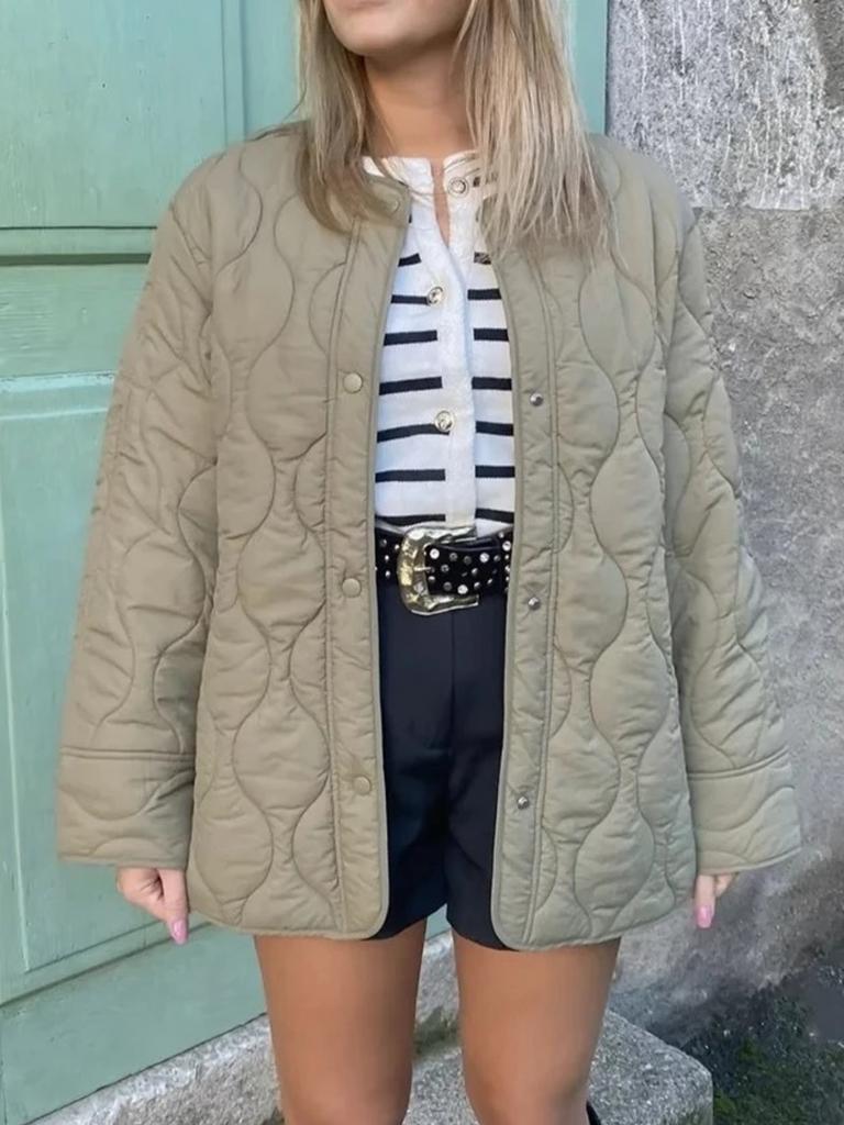 WW | Damen Gesteppte Jacke Mit Taschen Und Druckknöpfen, Lässig Stil