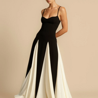 WW | Elegantes zweifarbiges Spaghettiträger-Maxikleid für Damen