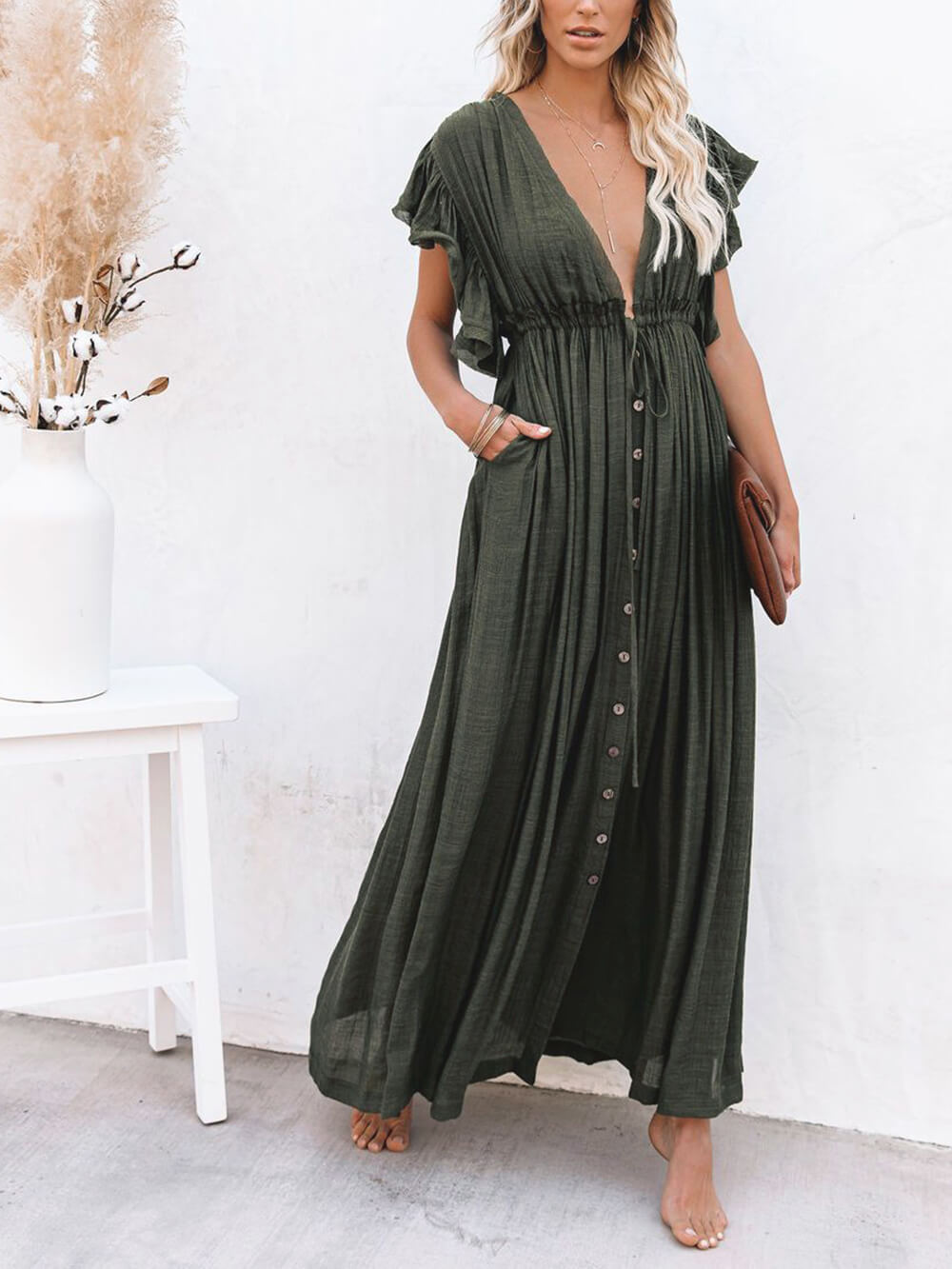 W&W Mode | Stil Maxi Kleid mit Flatterärmeln für Frauen