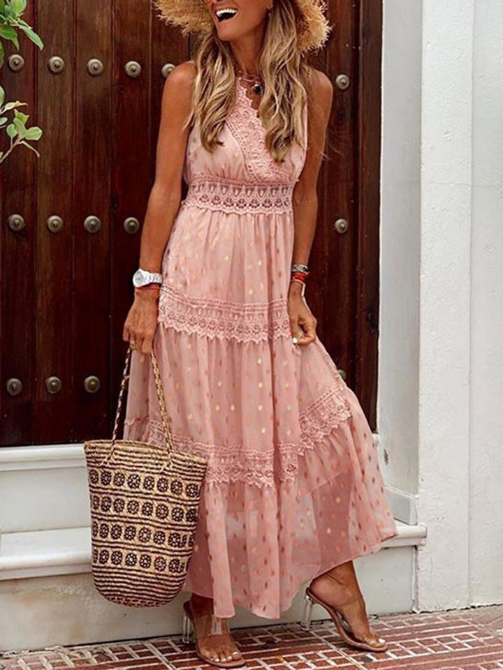 W&W Mode | V-Ausschnitt Chiffon Rückenfreie Boho Lange Maxi Kleider