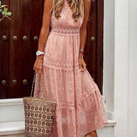 WW | V-Ausschnitt Chiffon Rückenfreie Boho Lange Maxi Kleider