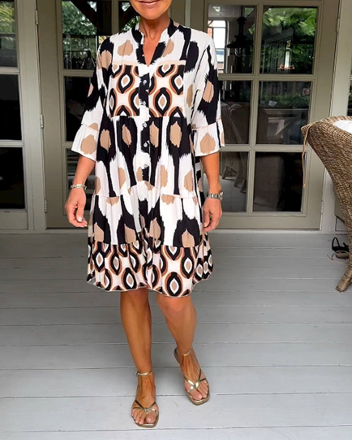 W&W Mode A-line Kleid | Stilvolles bedrucktes Midi-Sommerkleid für Frauen mit Taschen