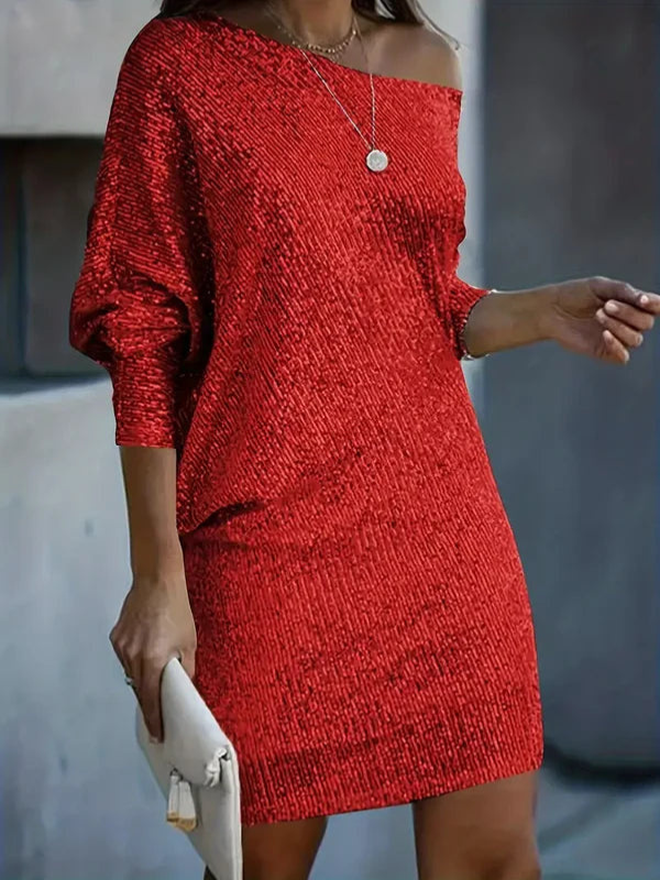 WW | Damen Mini Kleid Partykleid Mit Kontrastierenden Pailletten Für Frauen