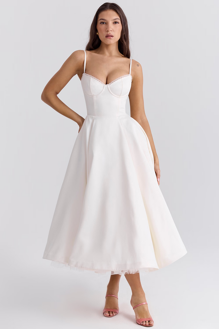 W&W Mode | A-linie Midi Kleid Spaghetti Träger Spitzen Detail Elegante Formelle Kleidung