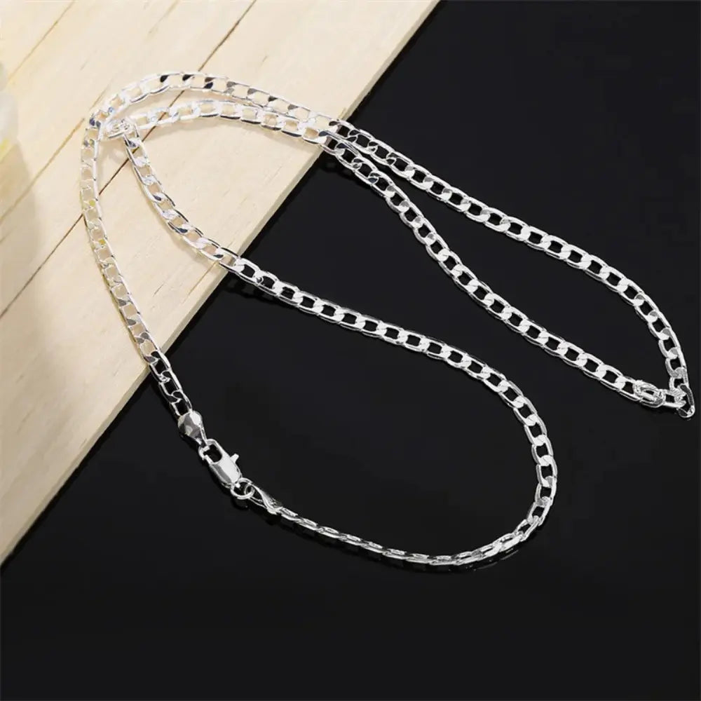 WW | Sterling Silber 4mm Flache Kette Für Herren