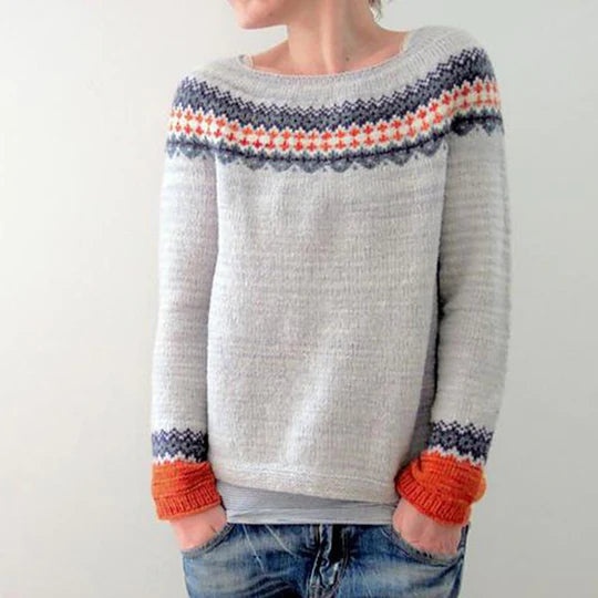 W&W Mode - Grauer Pullover im Boho-Stil