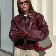 WW | Damen Rote Lederjacke Weinlese Lederjacke Mit Reißverschluss Für Frauen