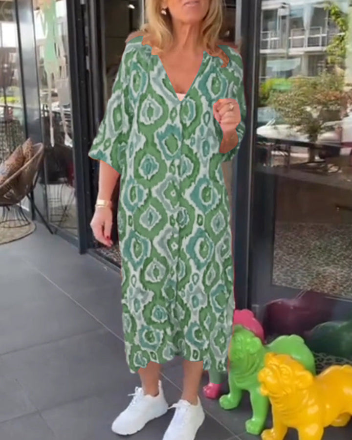 Damen Kleid mit Motivdruck und halben Ärmeln
