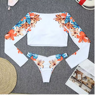 WW | Blooms Bedrucktes Langarm Crop Rash Guard Bikini Satz