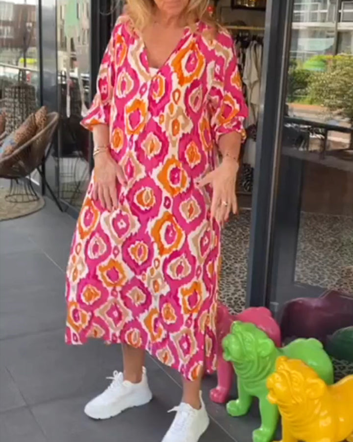 Damen Kleid mit Motivdruck und halben Ärmeln
