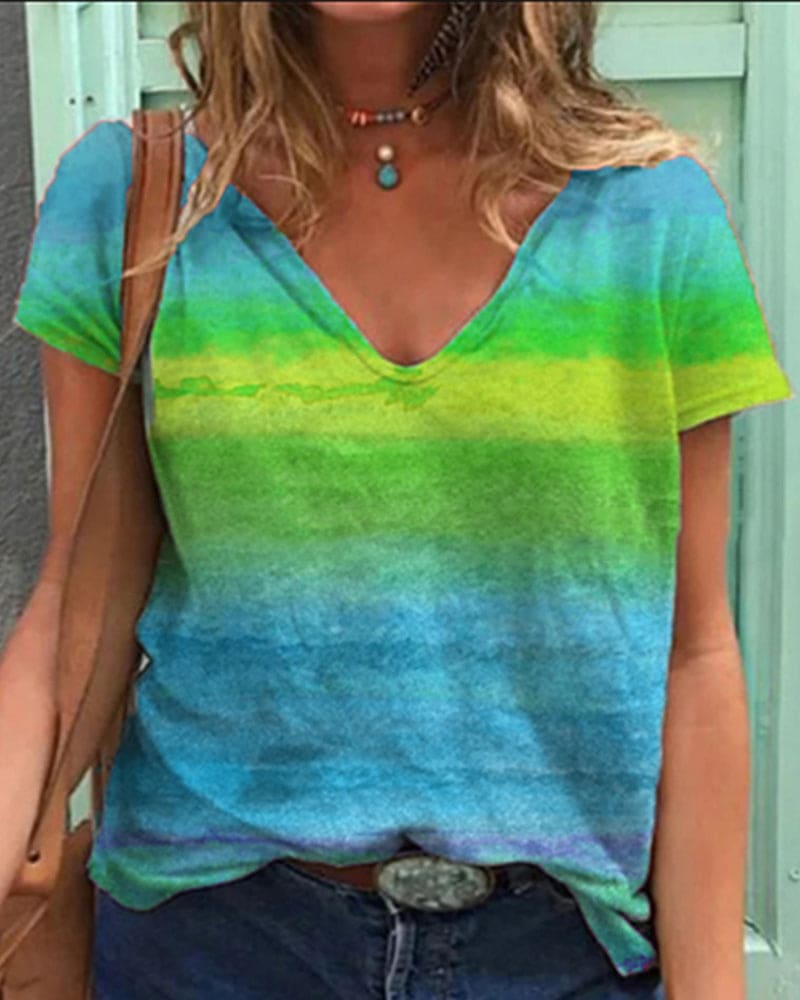 WW | Luftiges T-shirt Mit V-ausschnitt Und Regenbogenmuster