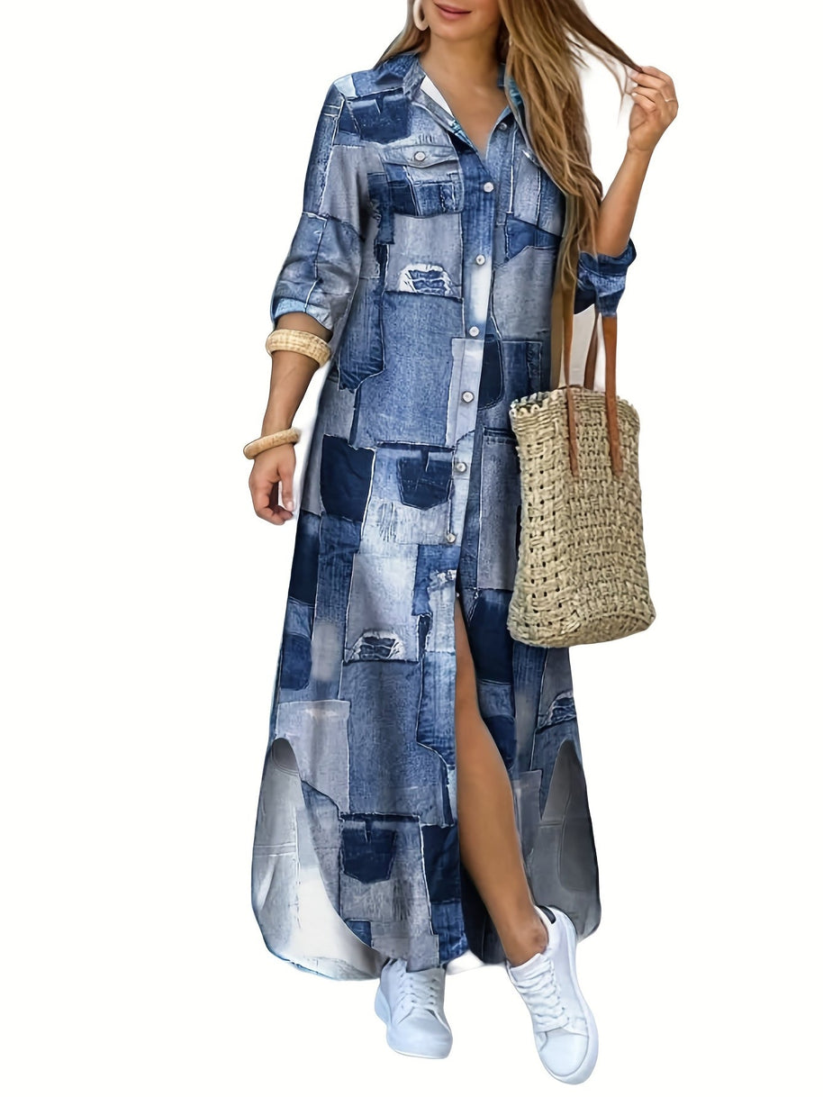 WW | Damen Casual Midi Hemdkleid in Blau